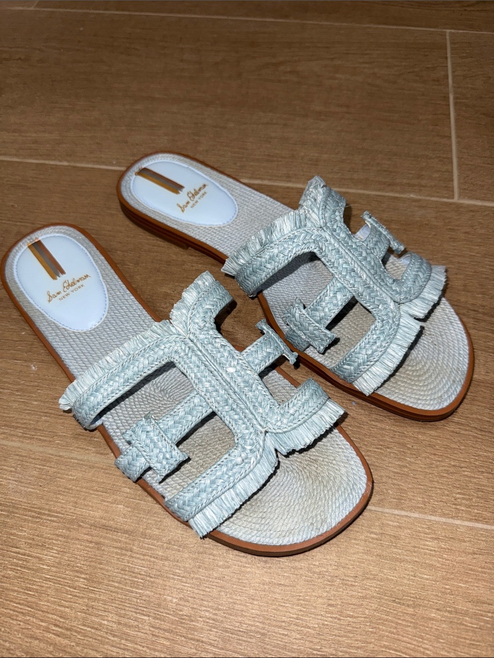 Sam Edelman Pale Blue Braided Fringe Slide Sandals